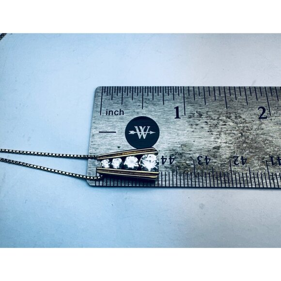 Vintage Italy 925 Sterling Silver Pendant Necklace w/ Graduated CZ Stones 18” - Picture 7 of 10